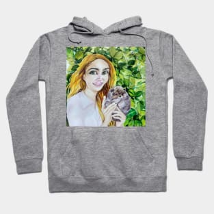 Happiness is Here. The Portrait of the Girl with the Pomeranian Puppy. Hoodie